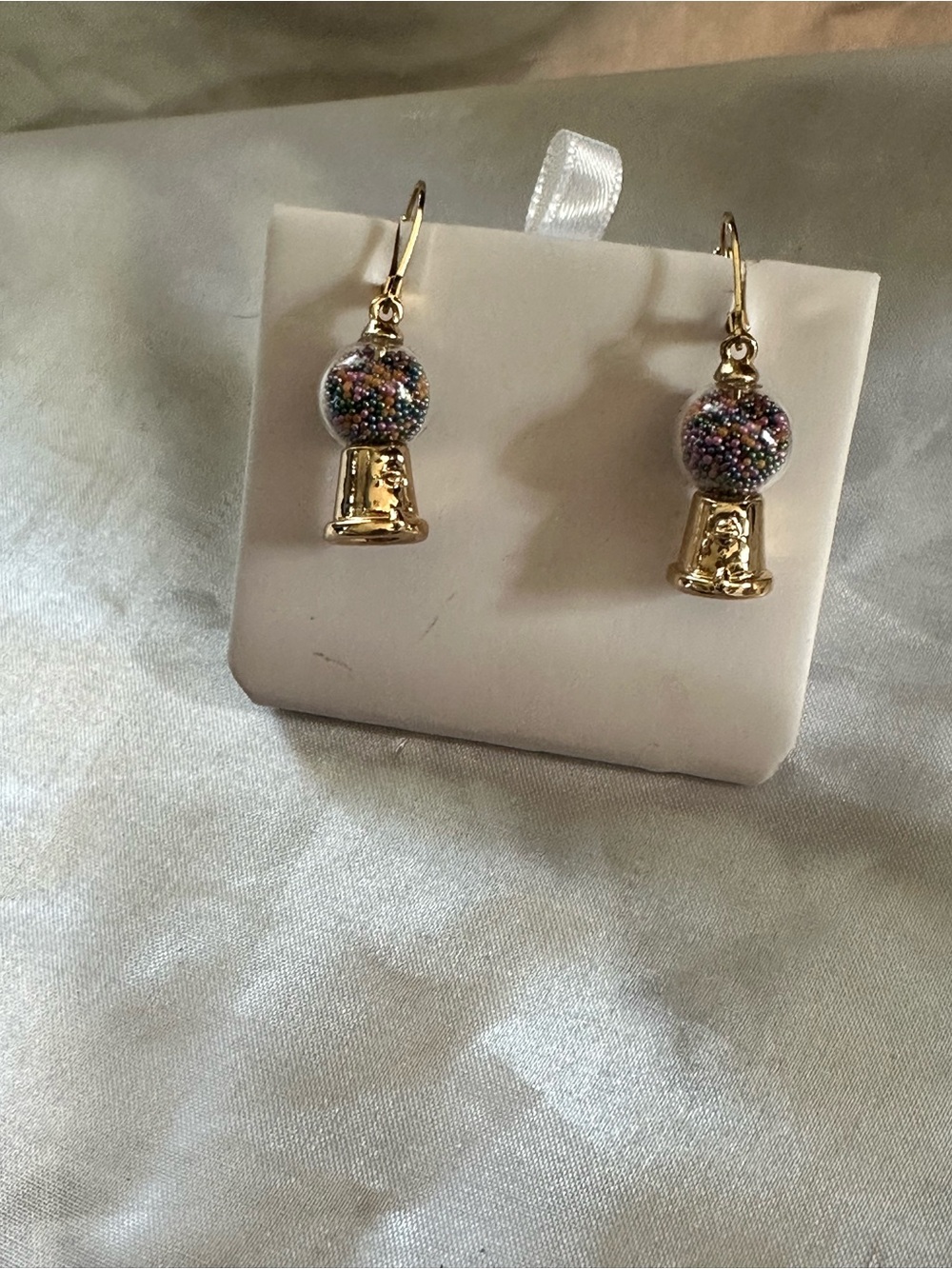 Gold Toned Drop Gumball Earrings with Multicolor Beads